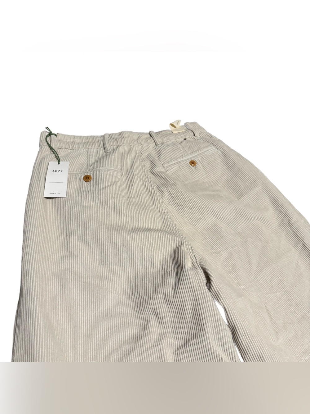 AE77 Premium Pleated Corduroy Pant American Eagle Cream High Waist Wide Leg NWT - Picture 5 of 7